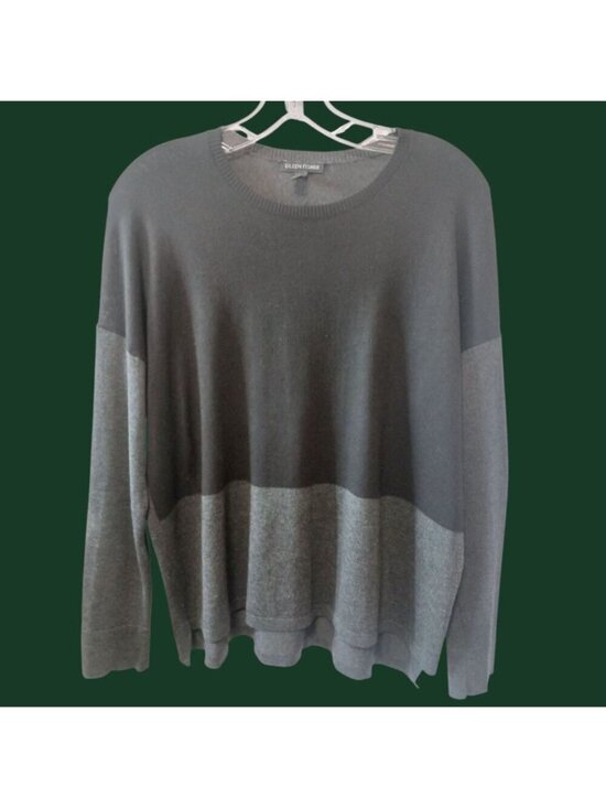 Eileen Fisher Sweaters - Eileen Fisher Womens Tunic Color Block Crewneck Long Sleeve  Gray Xsmall